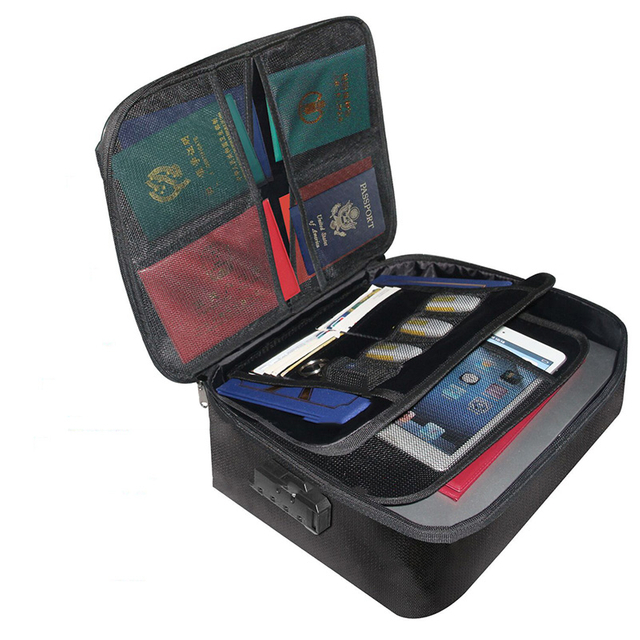 Multifunctional Document Storage Package Folding Waterproof File Bag Fiberglass Fireproof File Box Folder With Combination Lock