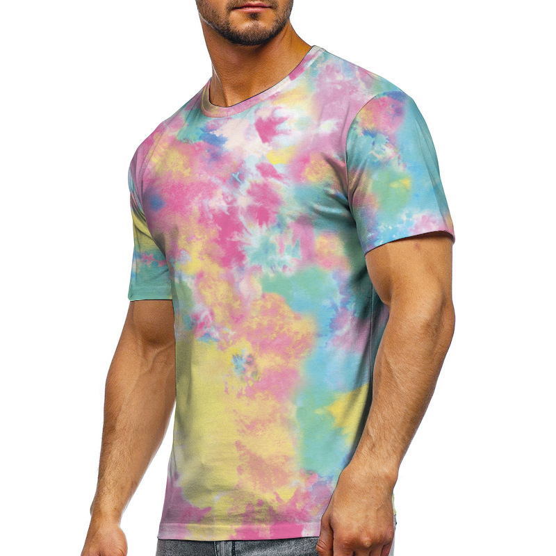 New Arrivals Summer Tie Dye T Shirts Men Shorts Casual Loungewear Streetwear Plain T-Shirt