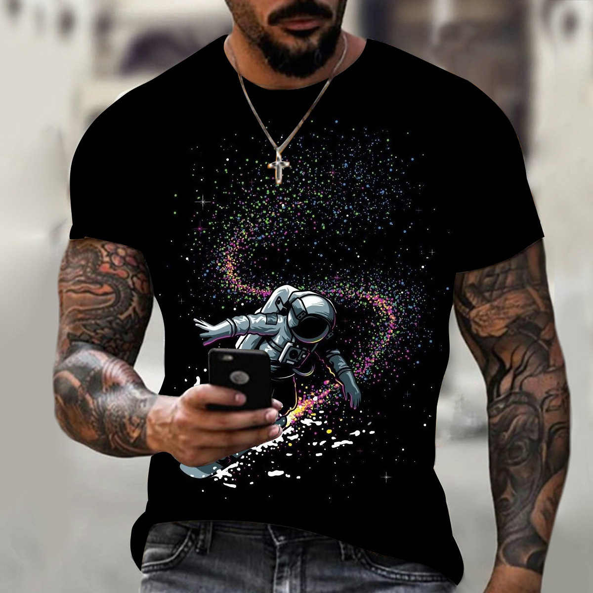 Wholesale Space Theme Quick Dry Comfortable Printed Short Sleeve Polyester Adult T Shirt Custom Tee Shirts