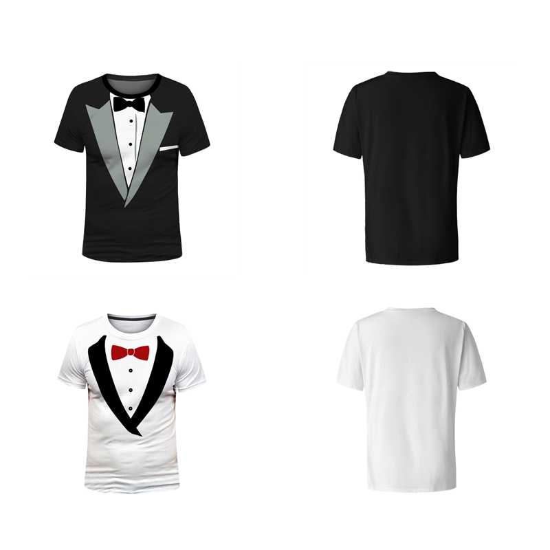 3d Printed Fake Suit Tie Tuxedo Mens Short Sleeve Casual Tops T-Shirt