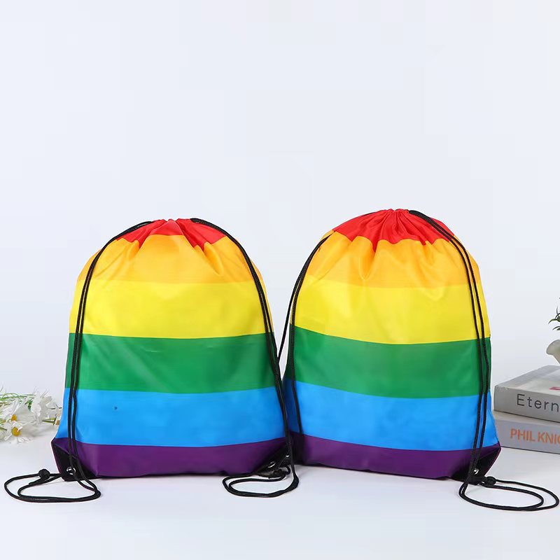 High Quality Outdoor Fashion LGBT rainbow Custom Printed Promotional Sport Drawstring Bag