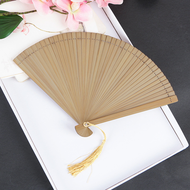 Custom Promotional Fans Engrave logo Hand Held Fan Chinese Folding Bamboo Wood Mini Hand Fan