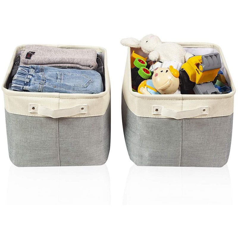 Sturdy Foldable Storage Basket or Bin with Durable leather Handles, Fabric Storage Basket Cube for home