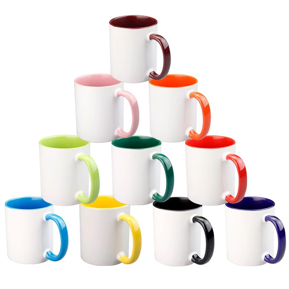 Wholesale Top Quality Ceramic Mug Colorful Handle Cup Custom Logo 11oz White Blank Sublimation Mug Coffee Mug