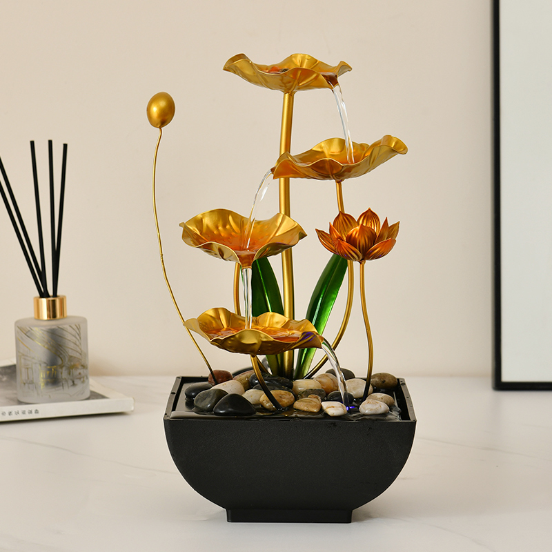 Relaxation Metal Decorative Indoor Water Fountain Lotus for Office&home