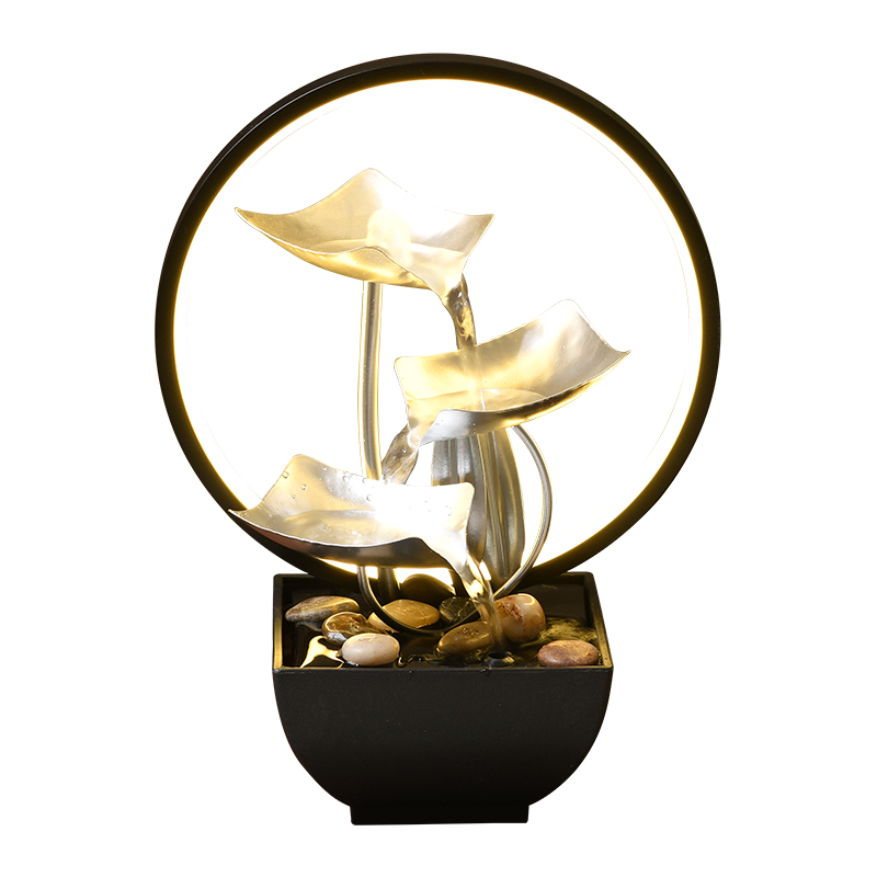 Zen Indoor Metal Fengshui Natural Tabletop Lotus Water Flow Fountain Ornaments for Office Home&bedroom