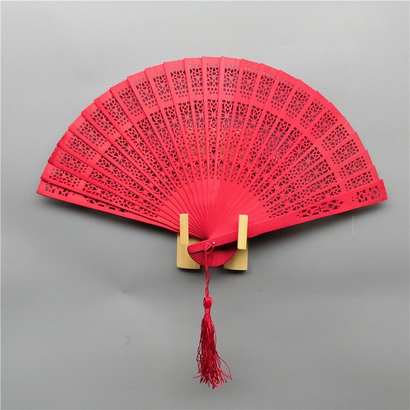 Custom Print Engrave Bamboo Handheld Fans Vintage Gift Foldable Hollow Carved 6 Inch Wooden Hand Fan