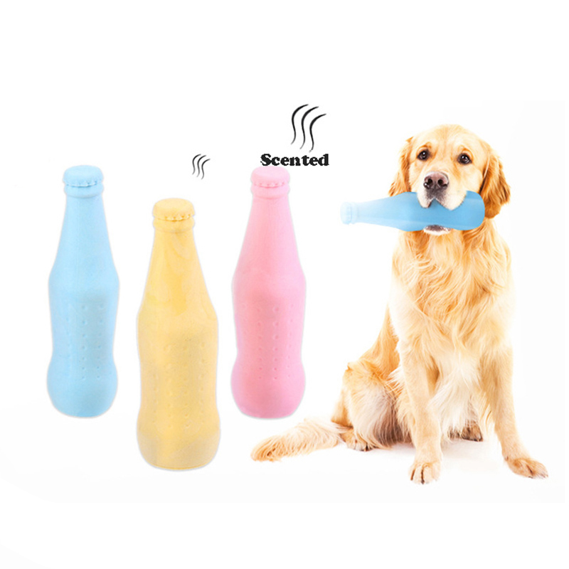 Milk Flavored TPR Candy Color Fragrant Coke Foaming Soda Bottle Shape Anti Bite Molar Dog Toy for Teeth Cleaning