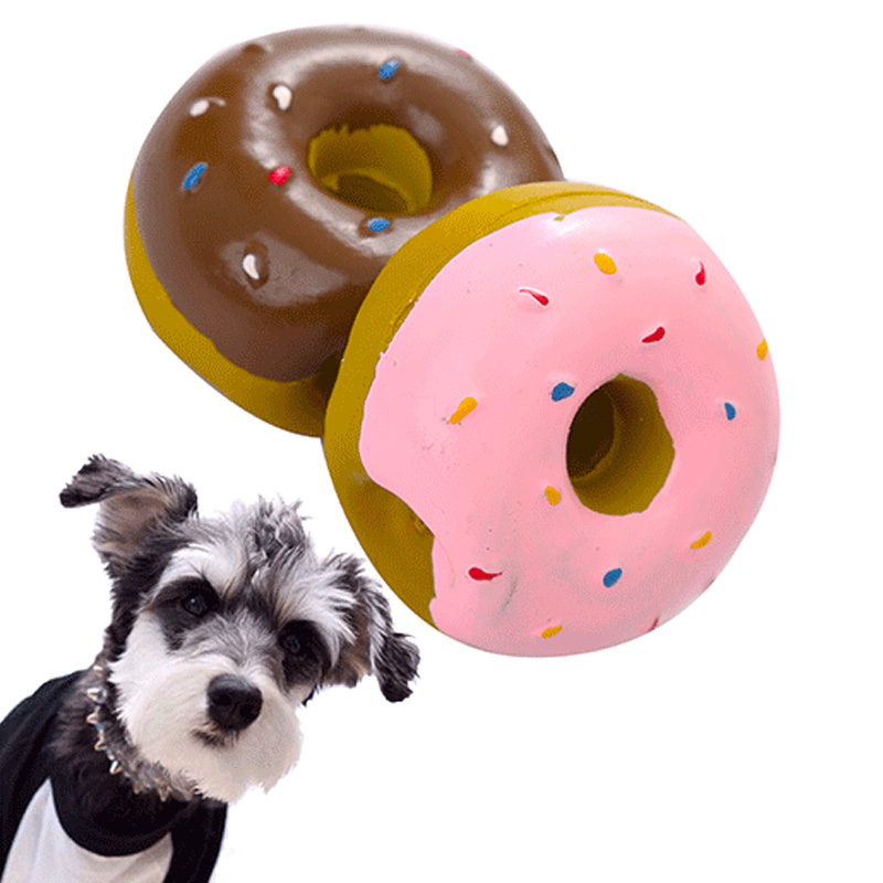 Squeaky Toys Latex Soft Dog Ball Toys Rubber Donuts Chewing Squeak Toy Fetch Play Balls for Puppy Small Medium Dog Pets