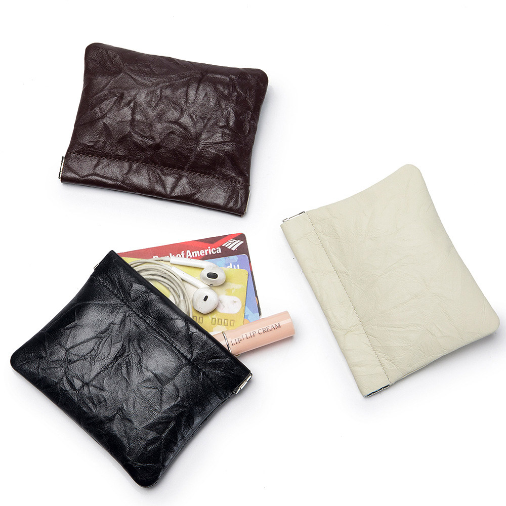  Luxury Mini Coin Wallet Wrinkle Leather Squeeze Coin Purse Pouch Change Holder for Men & Women