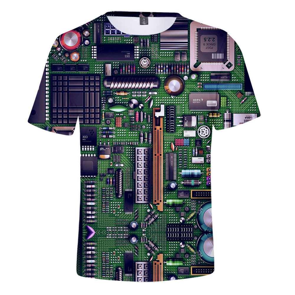  3D Printing Electronic Chip Men's T-shirt Summer Creative Breathable Fitness Street Oversized T-shirt