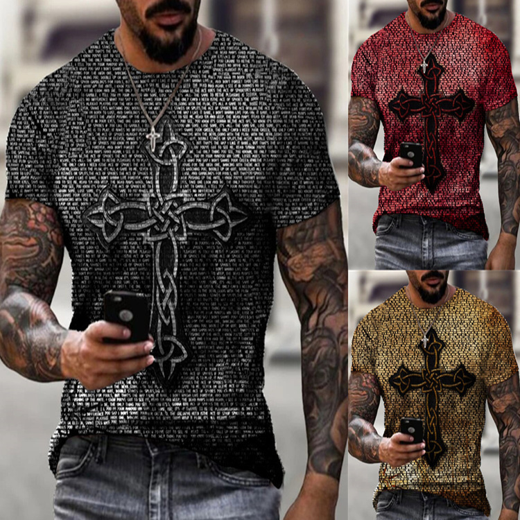 3D Print European and American style T-shirt summer men's retro digital printing short-sleeved T-shirt