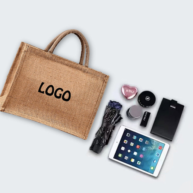 Custom logo jute tote bag 