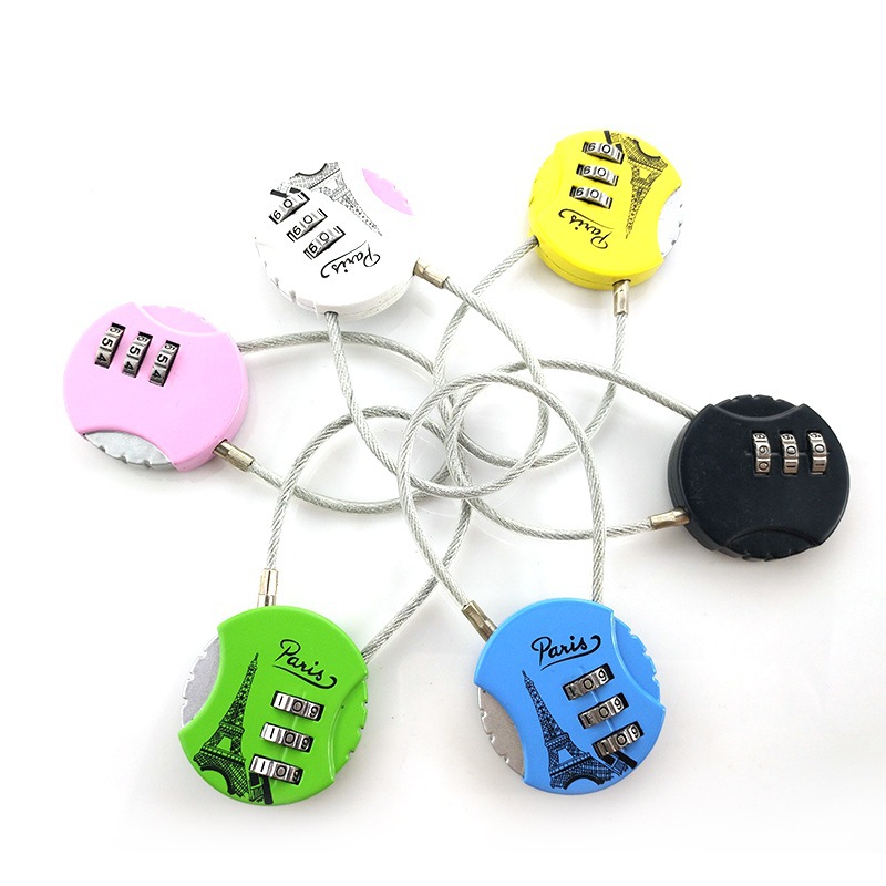 Promotional Travel Gifts Custom LOGO 3 Digit Code Zipper Bag Lock Mini Cable Wire Lock Suitcase Padlock