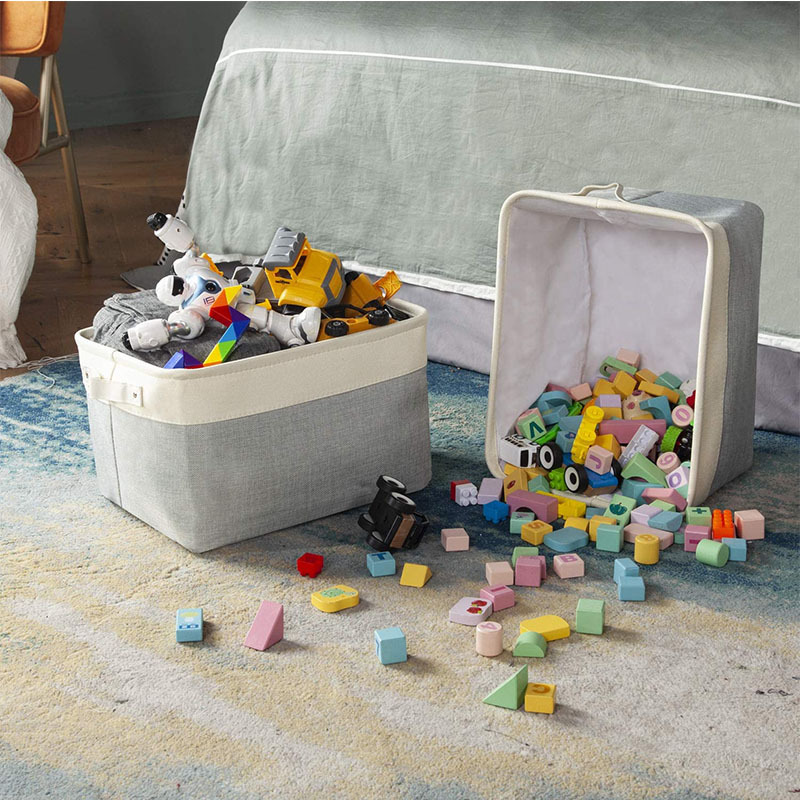 Sturdy Foldable Storage Basket or Bin with Durable leather Handles, Fabric Storage Basket Cube for home