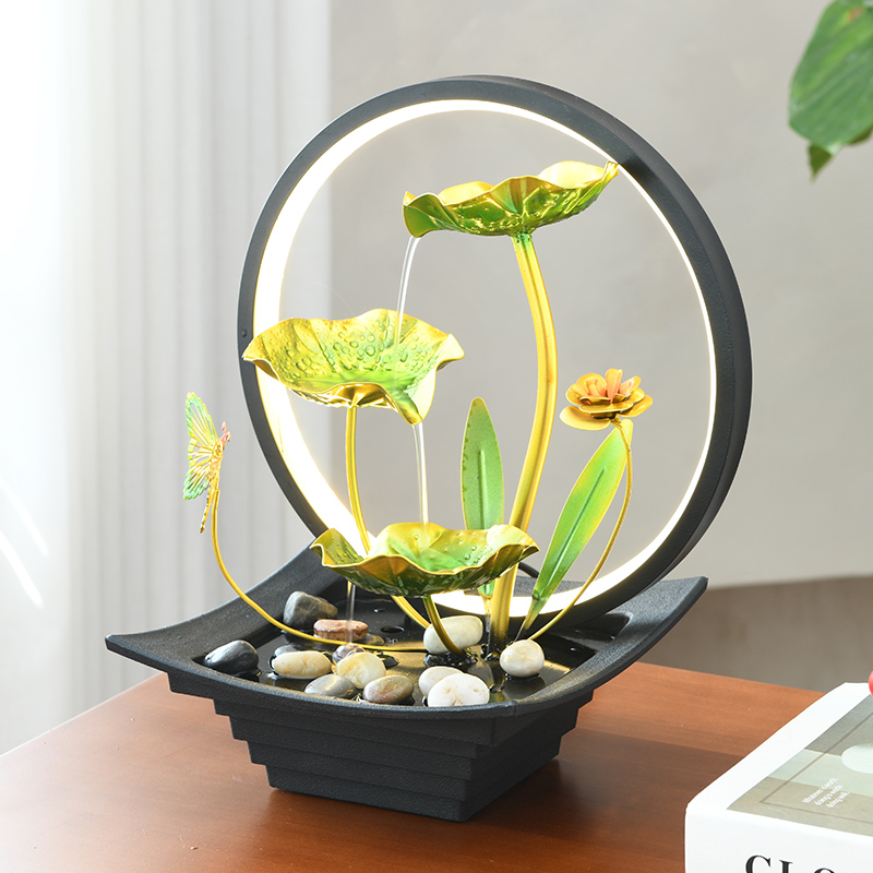 LED Ring Light Zen Indoor Table Top Water Fountain for Office Home&bedroom