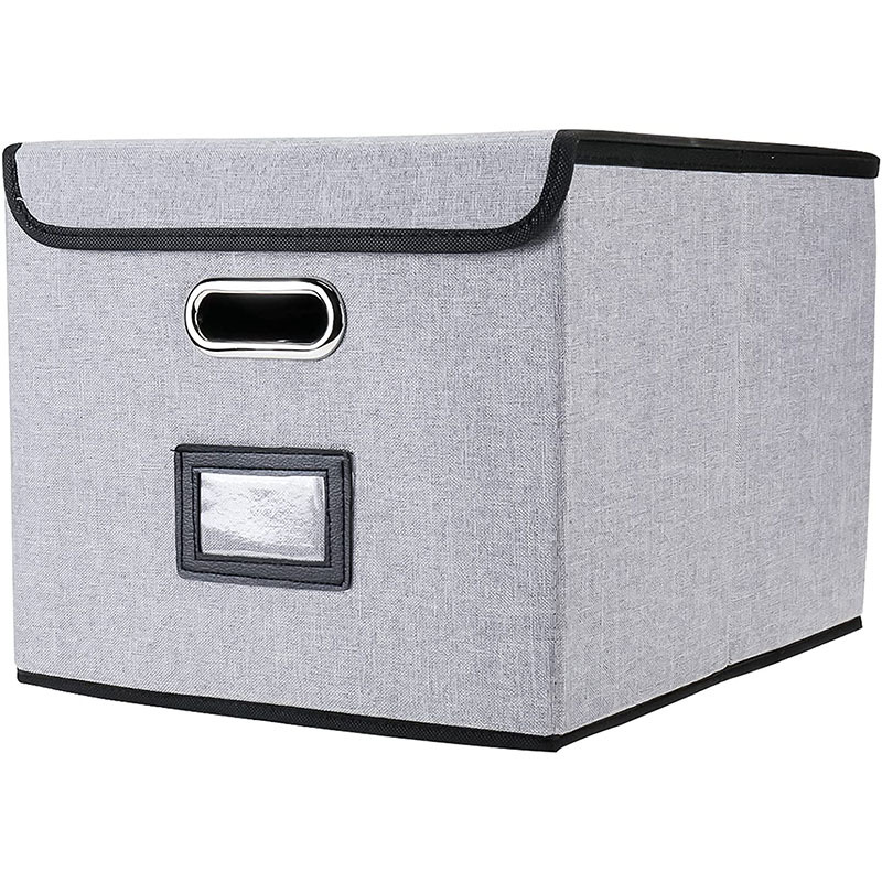 Modern Design Foldable Linen File Document Storage Box with Lid Office File Organization Desktop Storage Cabinet