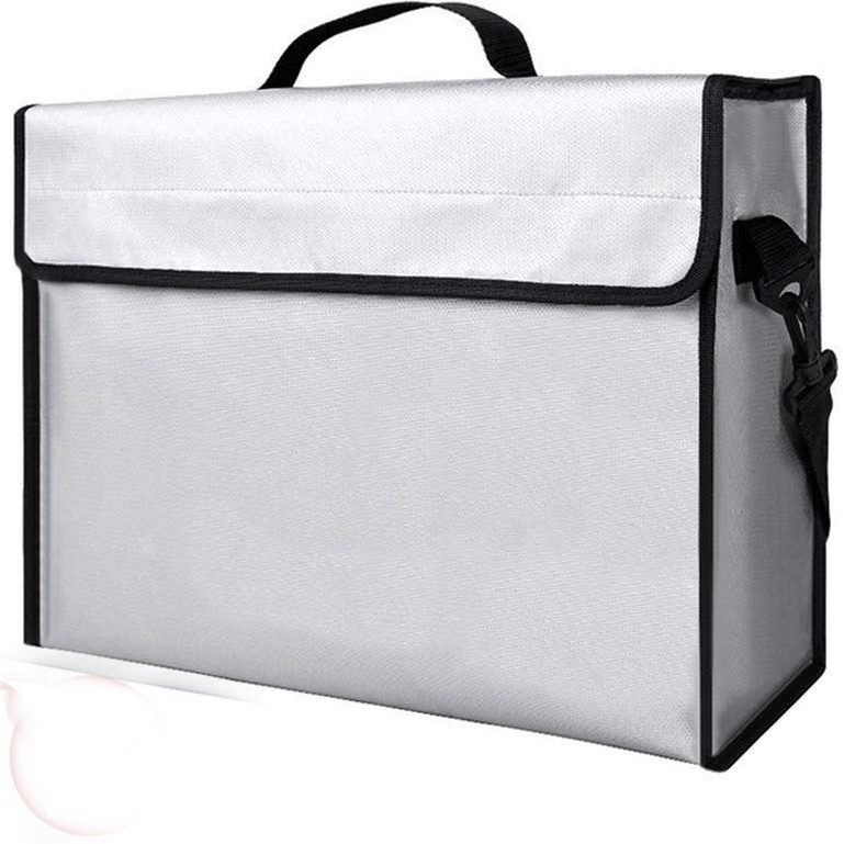 Portable Office Collapsible Bag-Case 2-Layer Reflective Strip File Organizer Fireproof Document Storage Box with Lock
