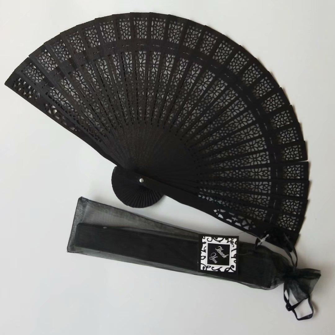 Custom Print Engrave Bamboo Handheld Fans Vintage Gift Foldable Hollow Carved 6 Inch Wooden Hand Fan