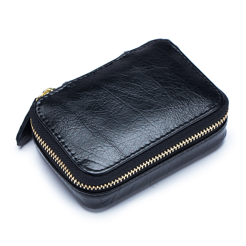 Mini Leather Red Envelope with Mirror Cowhide Makeup Bag Data Cable Earphone Bag Jewelry Box Coin Bag