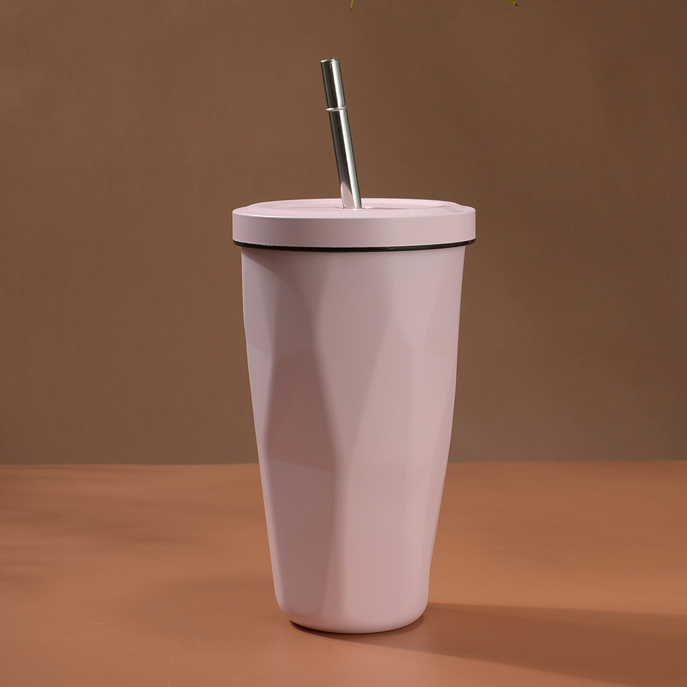 Cross-border Double-layer Irregular Diamond Stainless Steel Seamless Inner Vacuum Insulated Tumbler with Straw