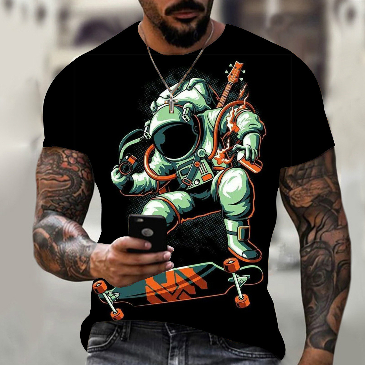 Wholesale Space Theme Quick Dry Comfortable Printed Short Sleeve Polyester Adult T Shirt Custom Tee Shirts