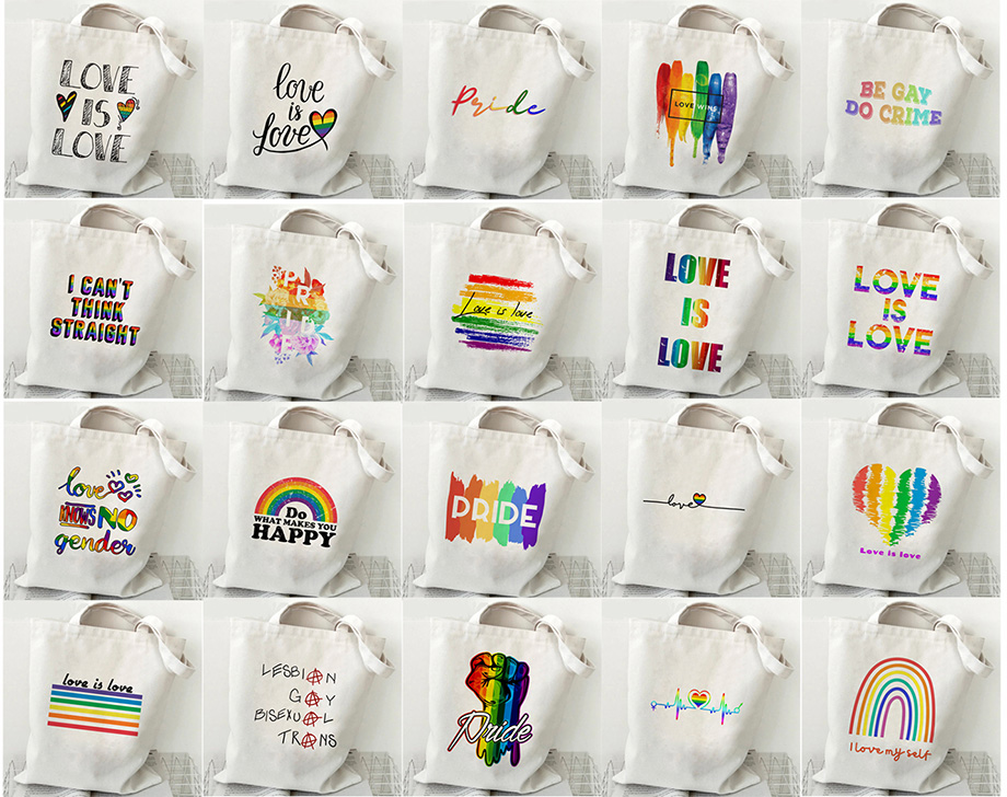 Advertisement LGBT rainbow love Prints Custom Promotional Shopping Bag Tote Canvas Bag