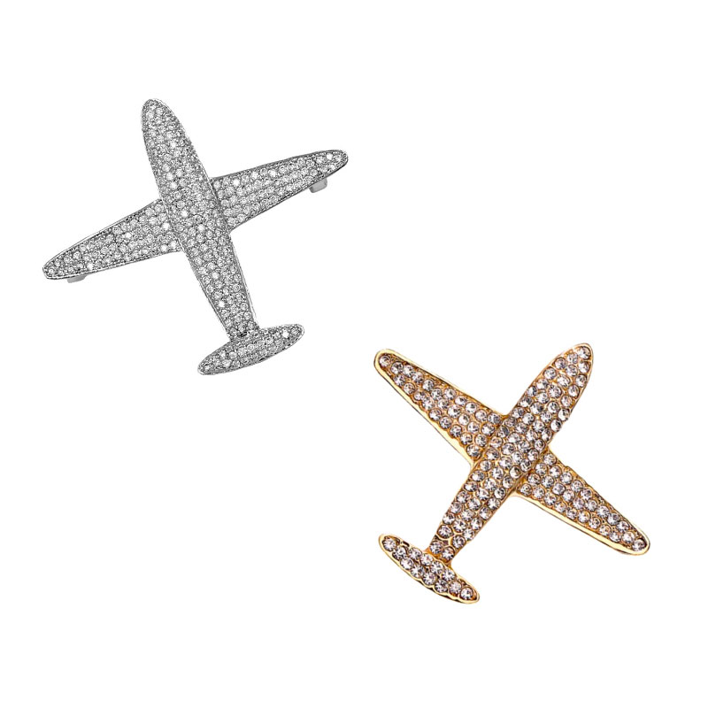 Luxury Promotional Clothing Accessories Promotional Customizable Airplane Crystal Collar Brooch Pin for Men