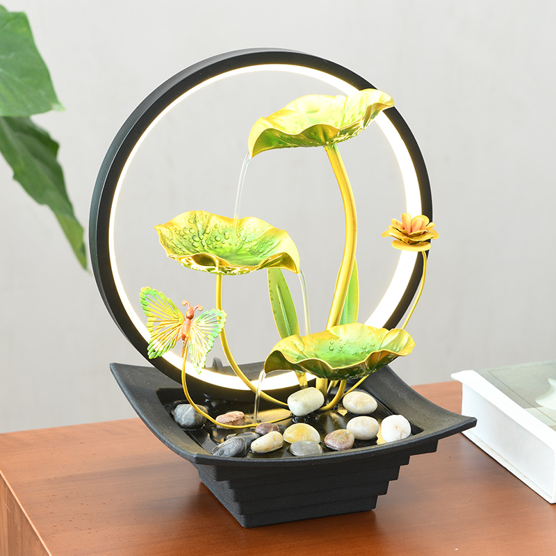 LED Ring Light Zen Indoor Table Top Water Fountain for Office Home&bedroom