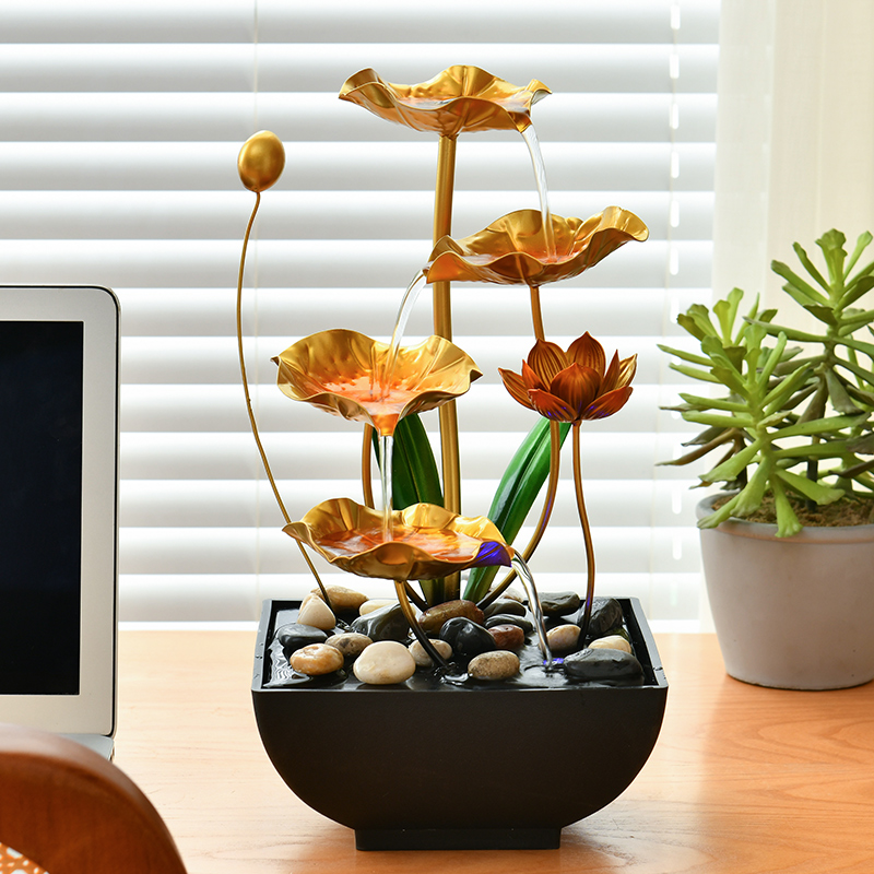 Relaxation Metal Decorative Indoor Water Fountain Lotus for Office&home