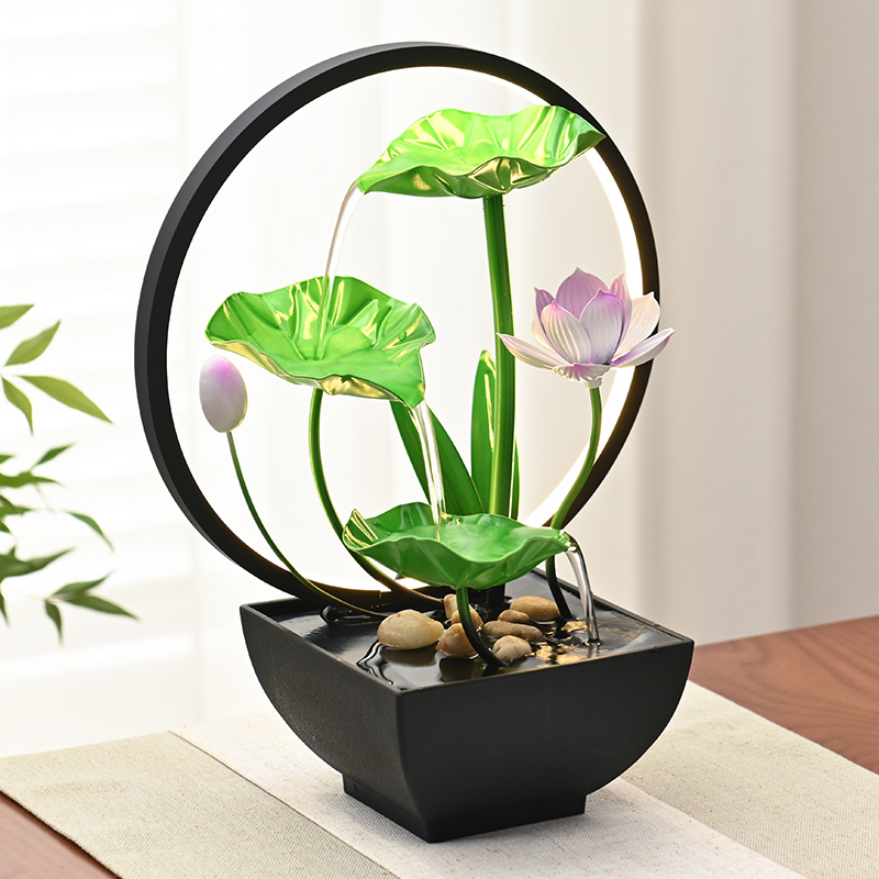 Indoor Decoration LED Ring Light Natural Rocks Tabletop Water Fountain for Office Home&bedroom
