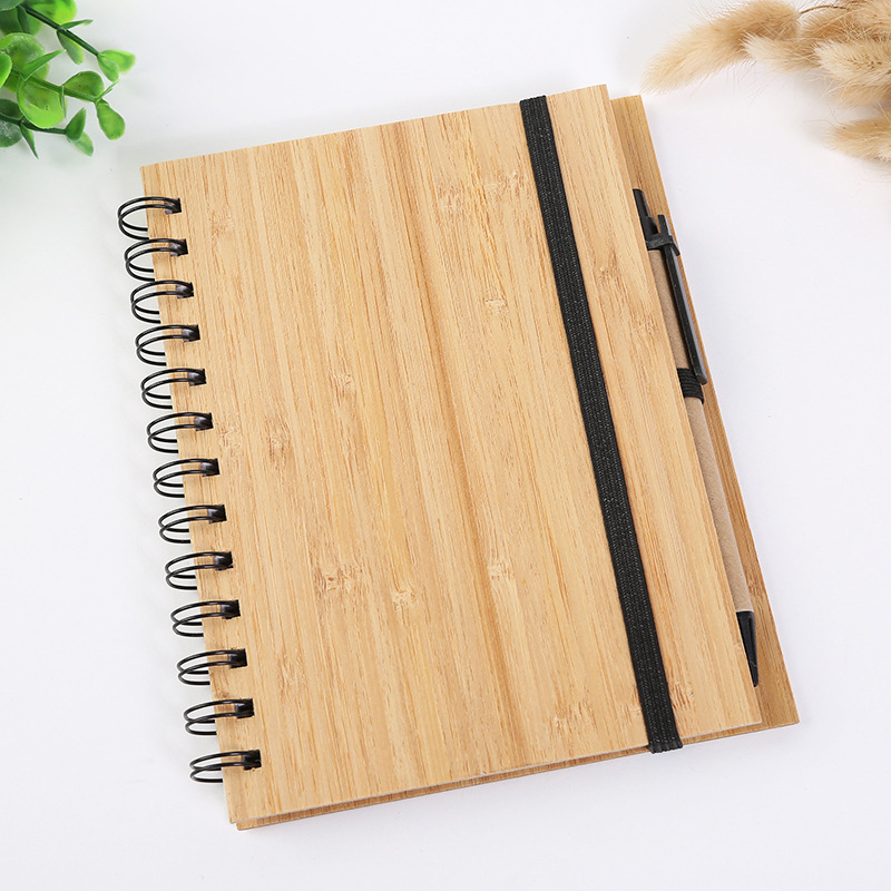 Eco Friendly Office Custom LOGO Promotional Gift Upturned Wooden Cover Notebook