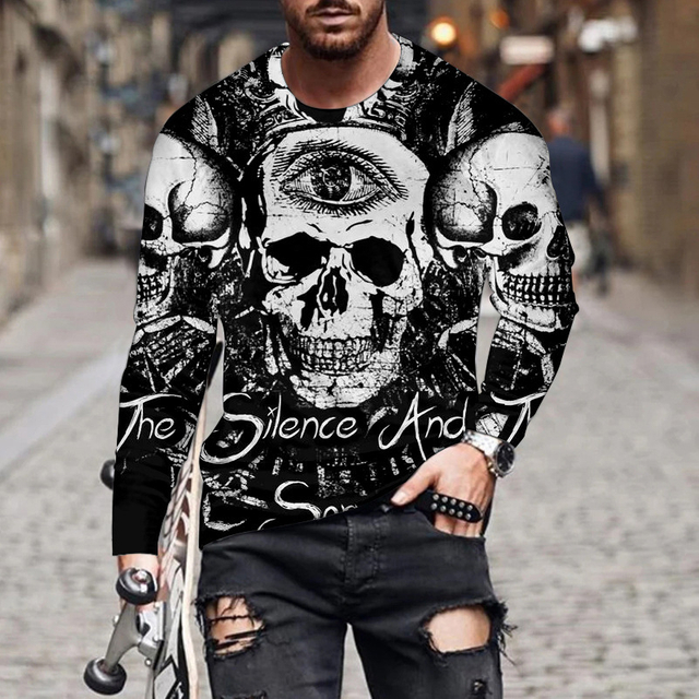 Sublimation Printed Sweatshirt for Men Skulls and Roses Outdoor Custom Hot Selling Street Fashion Wear Sweatshirt