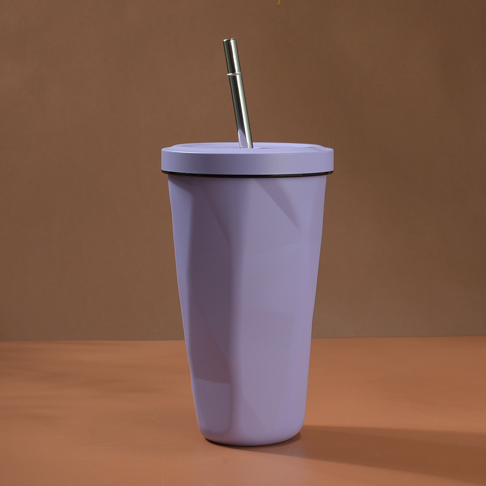 Cross-border Double-layer Irregular Diamond Stainless Steel Seamless Inner Vacuum Insulated Tumbler with Straw