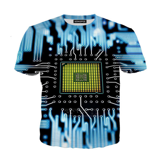  3D Printing Electronic Chip Men's T-shirt Summer Creative Breathable Fitness Street Oversized T-shirt