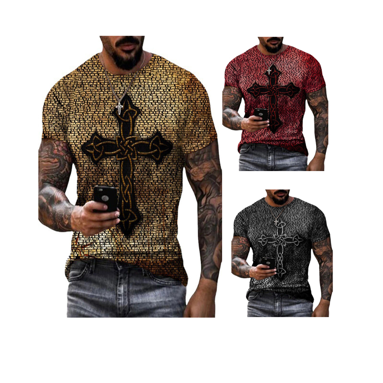 3D Print European and American style T-shirt summer men's retro digital printing short-sleeved T-shirt