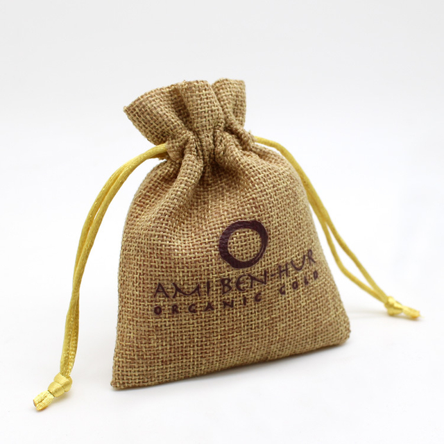 Custom logo jute drawstring bag bag