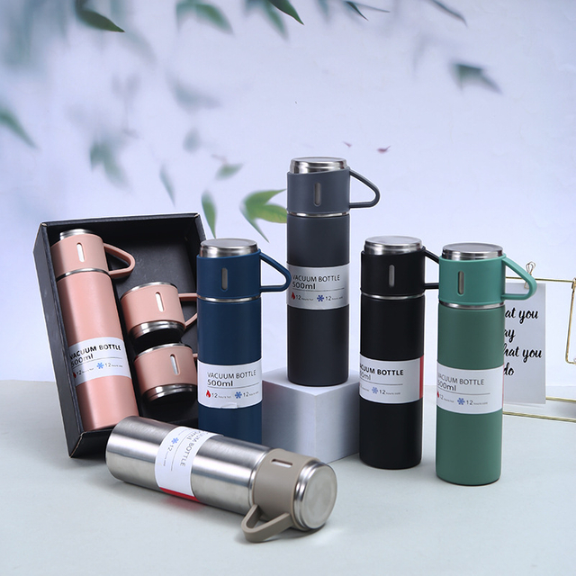 Portable Corporate Gift Luxury Custom LOGO Stainless Steel Vacuum Water Bottle with Cup