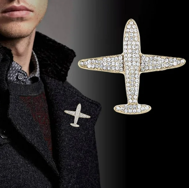 Luxury Promotional Clothing Accessories Promotional Customizable Airplane Crystal Collar Brooch Pin for Men