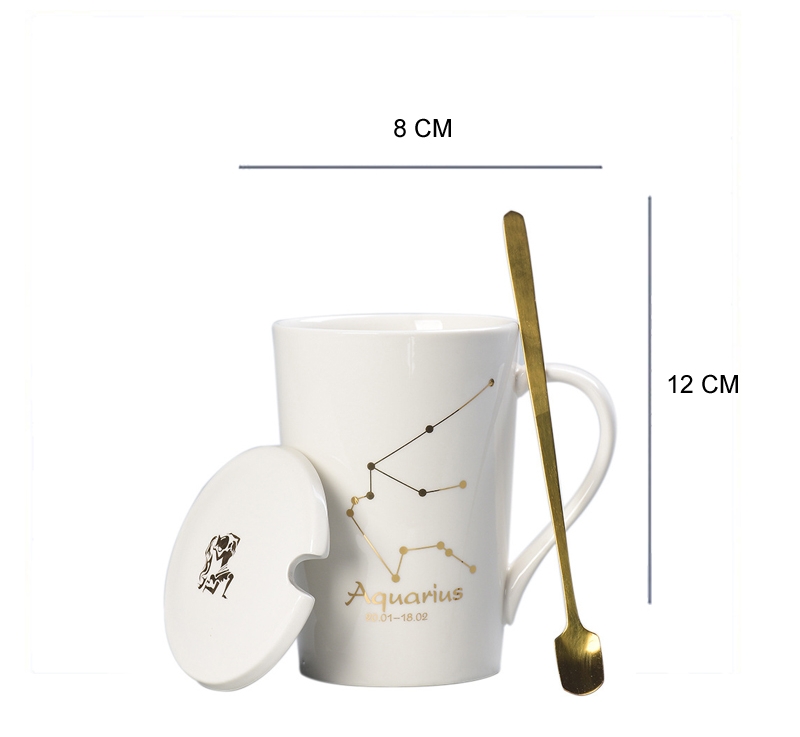 Star Sign Twelve Constellations Patterns Promotional Gift Custom Ceramic Coffee Cup Set with Lid&spoon