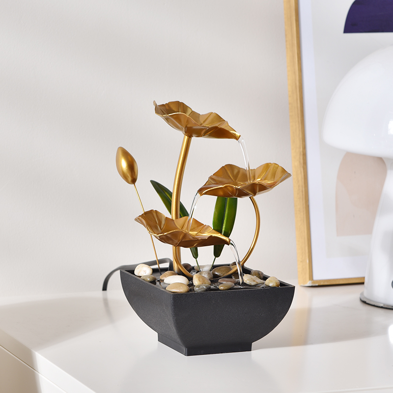USB Powered Relaxation Metal Decorative Indoor Water Fountain Three Layers Lotus for Office Home&bedroom