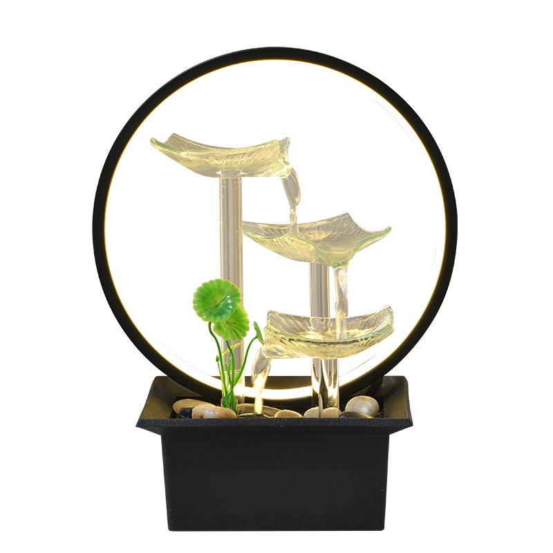 Desktop Decoration Fengshui Natural Tabletop Lotus Waterfall Glass Fountain Ornaments for Office Home&bedroom