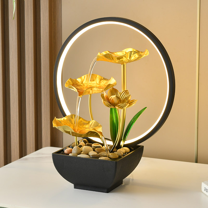 DIY Indoor LED Ring Light Natural Rocks Tabletop Water Fountain Decor for Office Home&bedroom