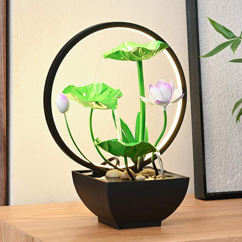 Indoor Decoration LED Ring Light Natural Rocks Tabletop Water Fountain for Office Home&bedroom