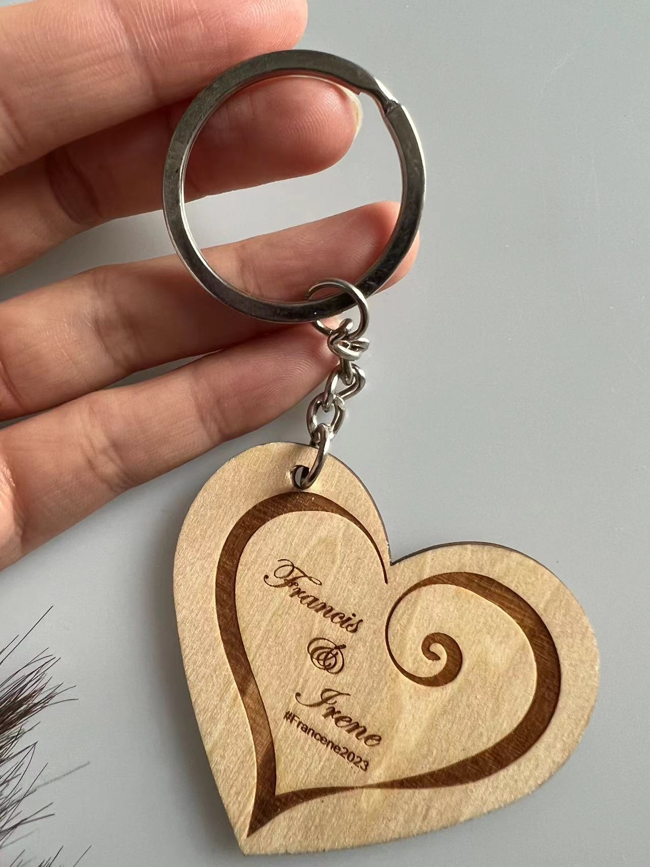 Wedding Valentine Corporate Gifts Promotional Custom Heart Wooden Keychain