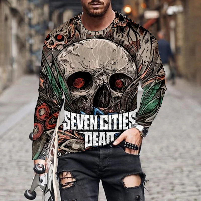 Sublimation Printed Sweatshirt for Men Skulls and Roses Outdoor Custom Hot Selling Street Fashion Wear Sweatshirt
