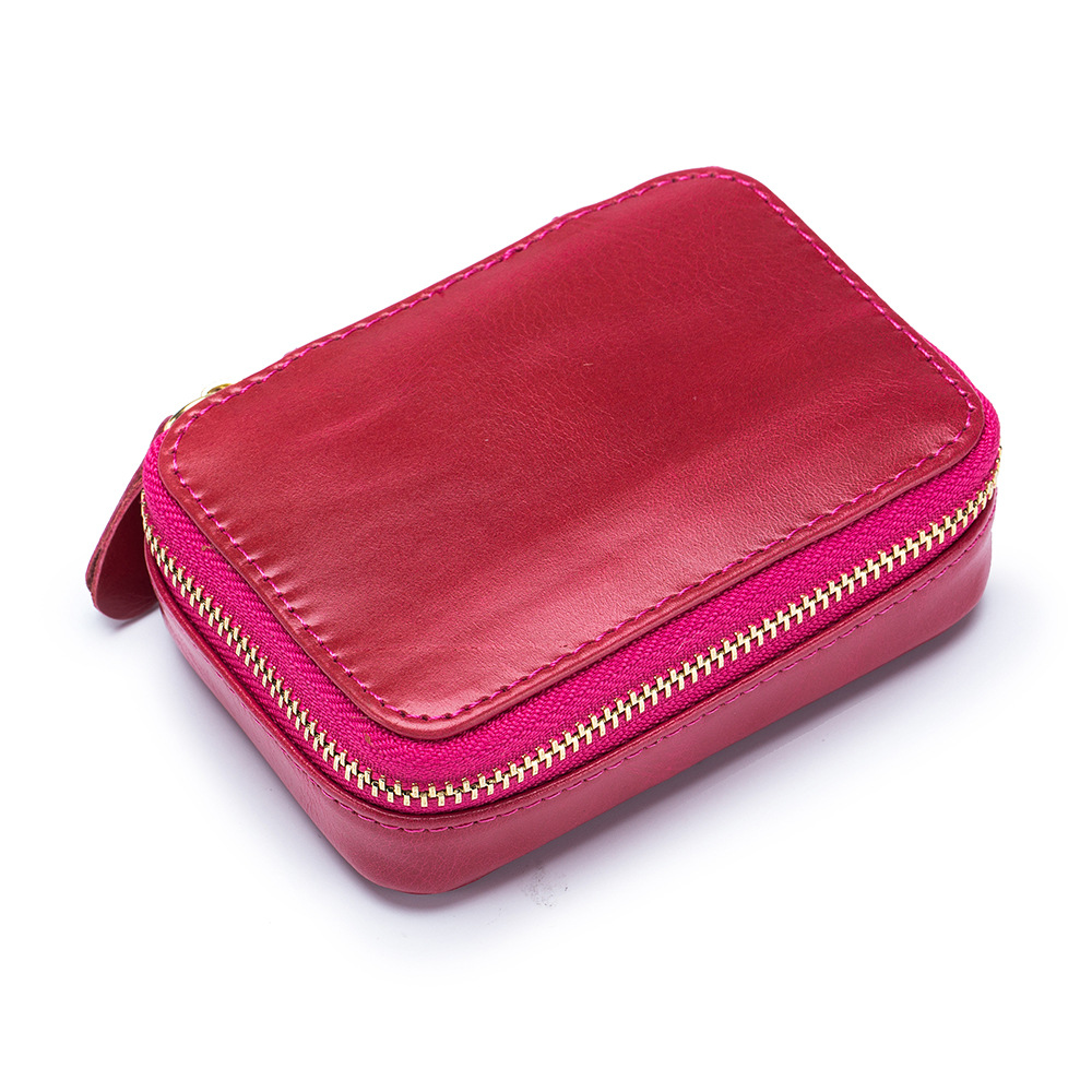 Mini Leather Red Envelope with Mirror Cowhide Makeup Bag Data Cable Earphone Bag Jewelry Box Coin Bag