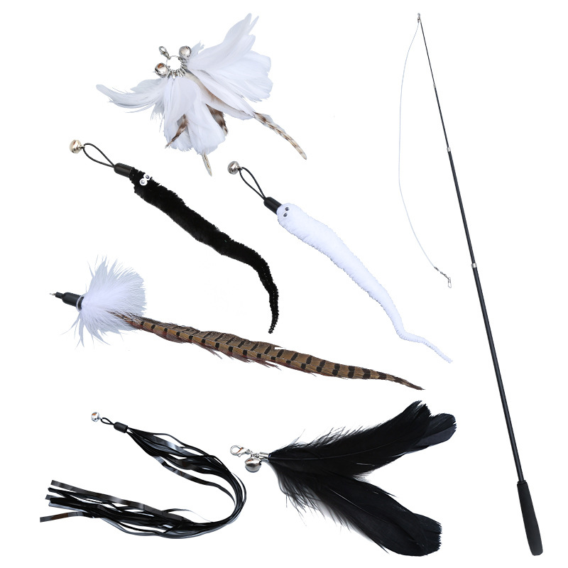 Cat Toy Four-section Extendable Cat Teaser Feather Set Interactive Fun Pet Supplies
