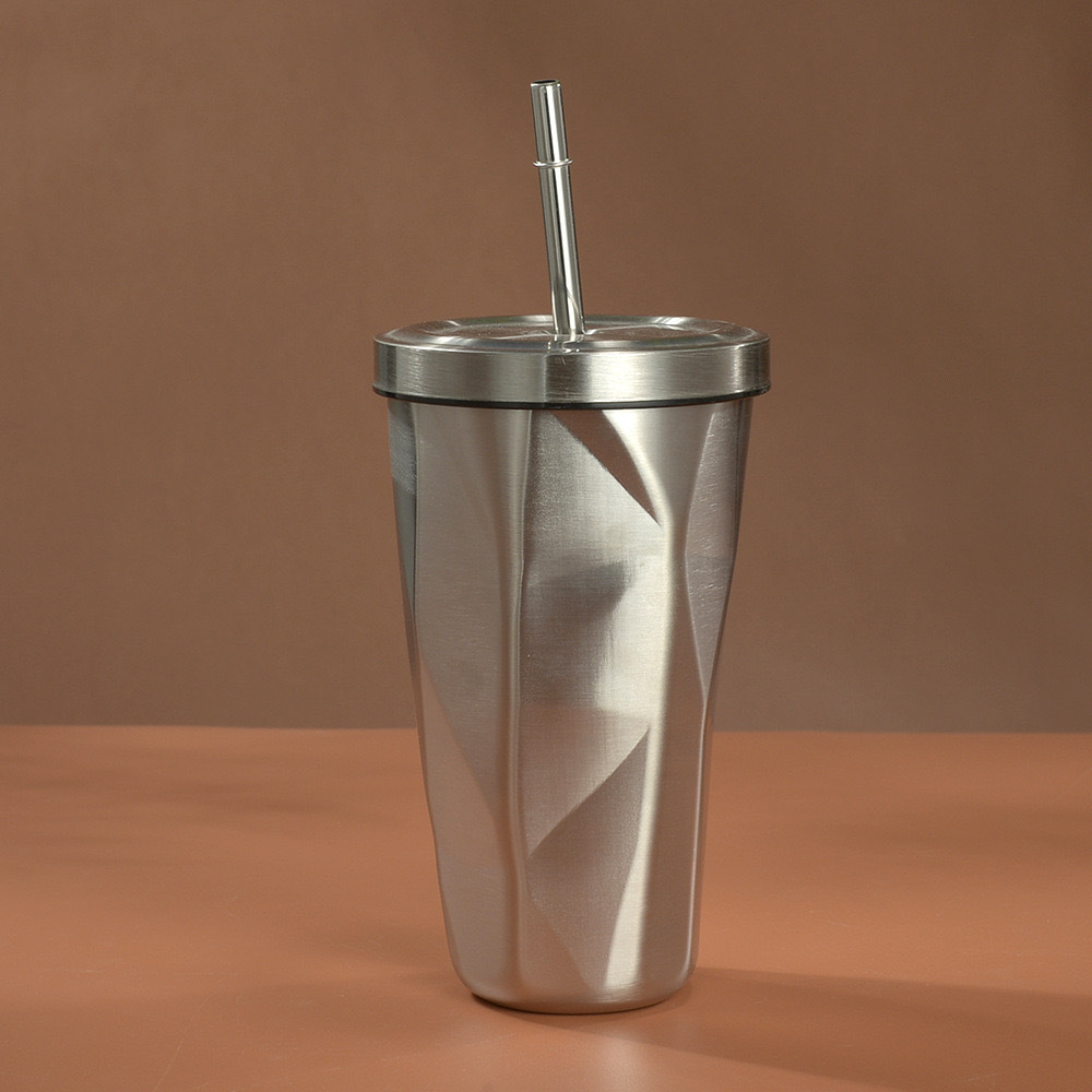 Cross-border Double-layer Irregular Diamond Stainless Steel Seamless Inner Vacuum Insulated Tumbler with Straw