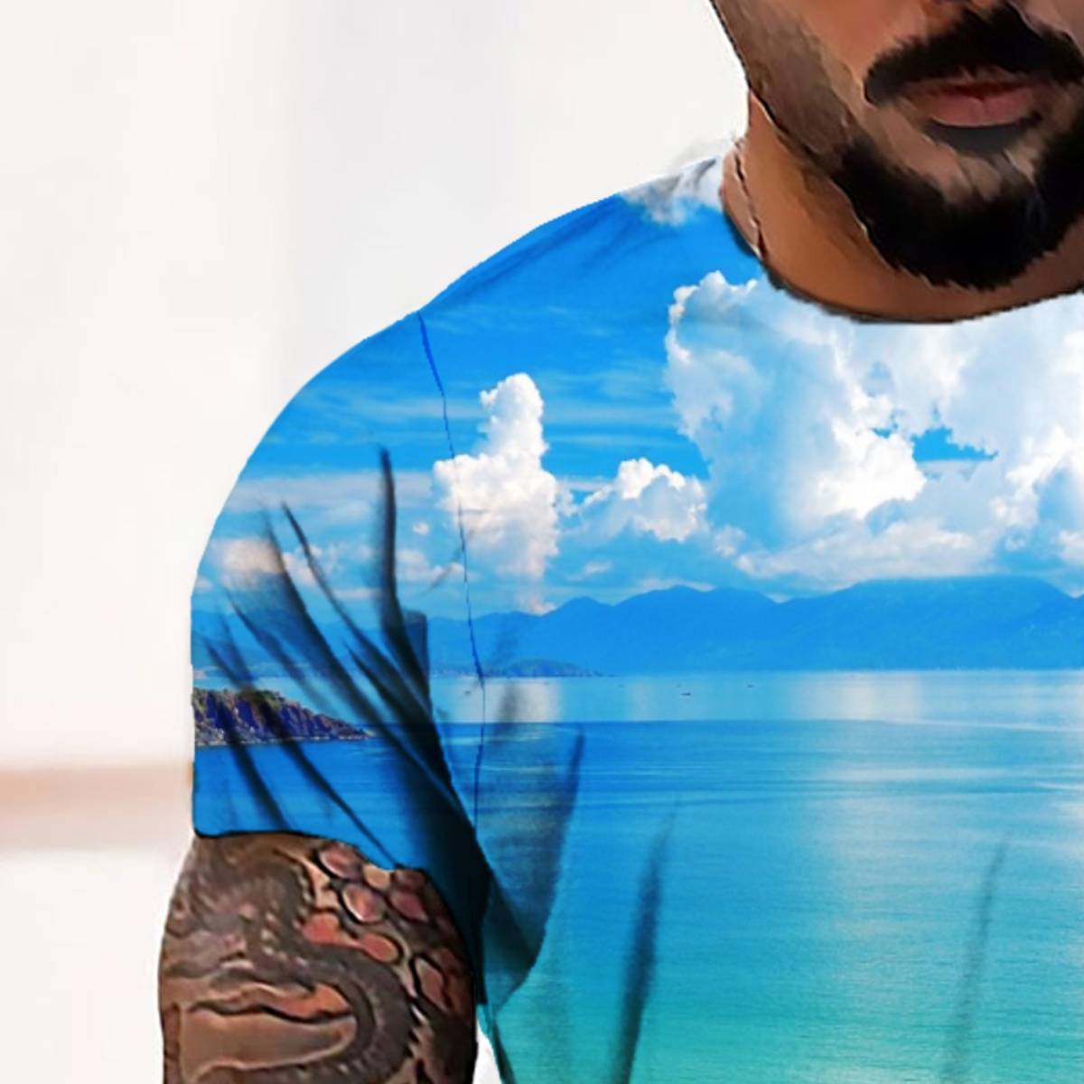 Custom Wholesale Beach Vibe 100% Polyester Men's Quick Drying Sports Full Body Printed Outdoor Sports T-shirt